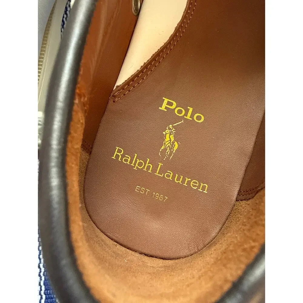 Polo Ralph Lauren Merton Boat Shoes Red White Blue Leather Size 9.5